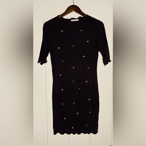 Heart & Hip Imitation Pearl Mini Black Rib Knit Dress Y2K Women L Whimsigoth
